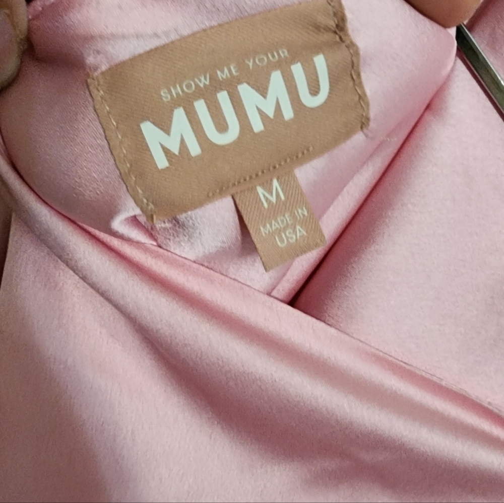 Show Me Your MuMu Jasmine Halter Maxi Light Pink Luxe Satin Dress M Wedding Prom - Picture 11 of 11